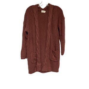 Chunky Knit Open Front Cardigan Sweater With Pockets Dusty Rose By Dreamers Wome